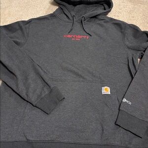 Carhartt Charcoal Hoodie with Red Text